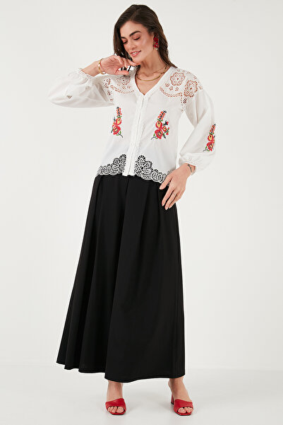 Lela Вишита бавовняна сорочка Regular Fit з ажурним V-подібним коміром СОРОЧКА 676214