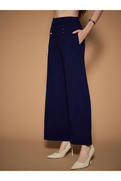 Kassually By Styli High Rise Wide Leg Pants with Button Detail
