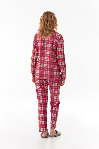 Fulla Moda Plaid Print Shirt Collar Long Sleeve Pajamas Set