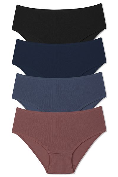 HNX 4 Pack Cotton Ribbed High Waist Plus Size Women's Panties