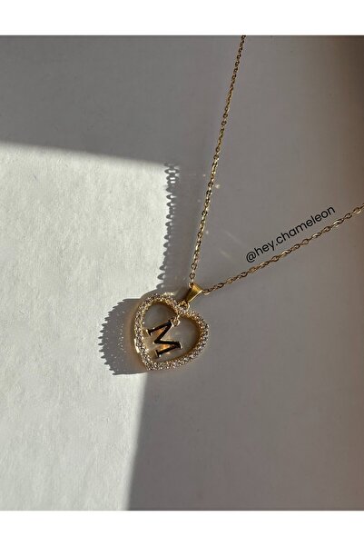 shop Taşlı Kalp "M" Harf Çelik Kolye