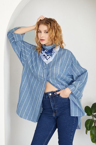Fulla Moda Cămașă oversize lungă cu dungi la spate
