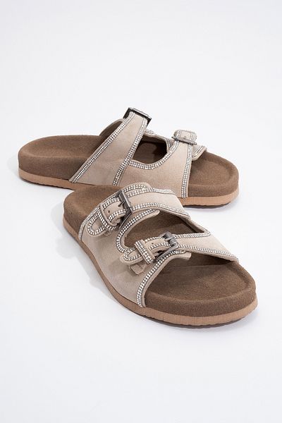 LuviShoes Papuci de damă ALLEN Beige Stone din piele naturală din piele intoarsa