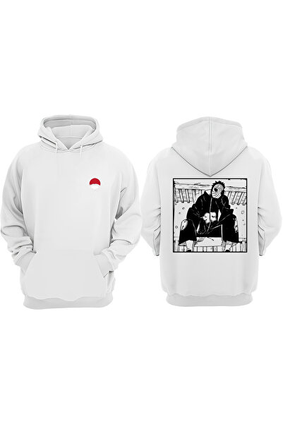 Anetos Naruto Obito Design Tatuaj Sweatshirt Alb cu Imprimare pe Spate