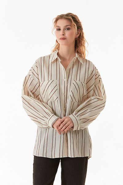 Fulla Moda Раирана ленена риза с двоен джоб