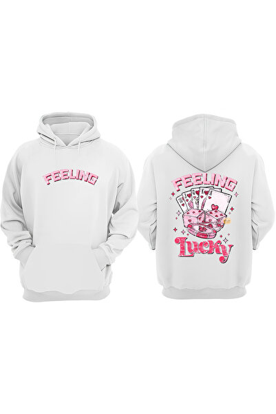 Anetos Feelin Lucky With Pocker Design Sweatshirt Alb cu imprimeu pe spate