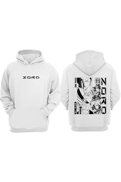 Anetos One Piece Zoro Design Back Printed White Sweatshirt