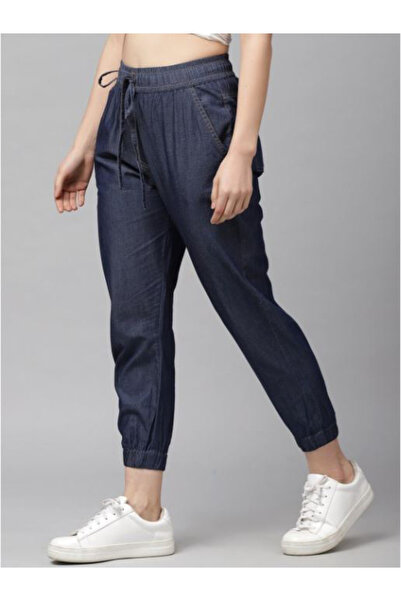 Kassually By Styli Denim Look Elasticated Waistband Cropped Joggers