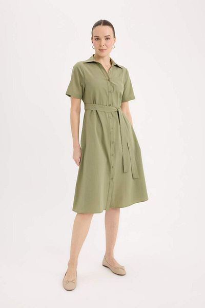 DeFacto New Season A-Line Shirt Neck Poplin Short Sleeve Midi Dress