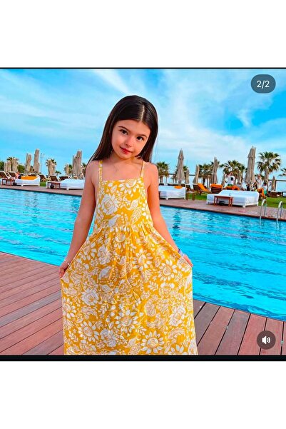 Butik Kız Çocuk Çiçek Desenli Pamuk Viskon Elbise | Sırt Dekolteli Kız Çocuk ...
