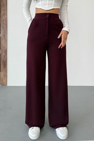 BİKELİFE Burgunderrote, lockere Palazzo-Hose mit weitem Bein aus Lycra für Damen