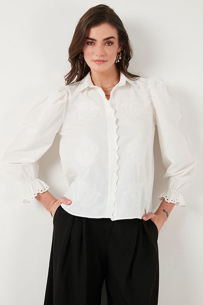 Lela Βαμβακερό Slim Fit Κεντημένο Μπαλόνι Πουκάμισο 676208