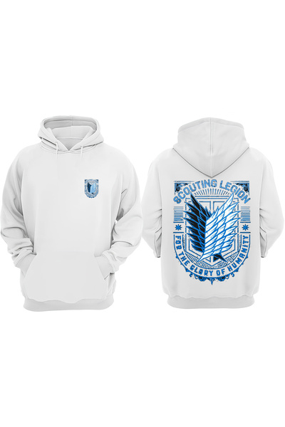 Anetos Attack on Titan Logo Scouting Design Sweatshirt Alb cu imprimeu pe spate