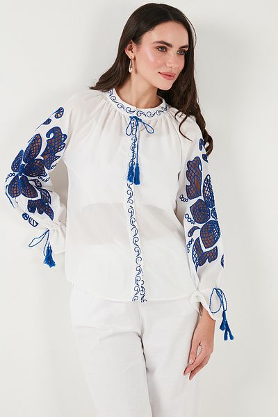 Lela Cămașă cu guler judecător, brodat, cu croială supradimensionată 676206