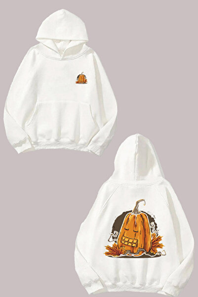 Anetos Sweatshirt Alb cu Imprimare Pe Spate Sleepy Pumpkin