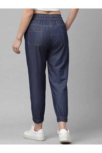 Kassually By Styli Denim Look Elasticated Waistband Cropped Joggers