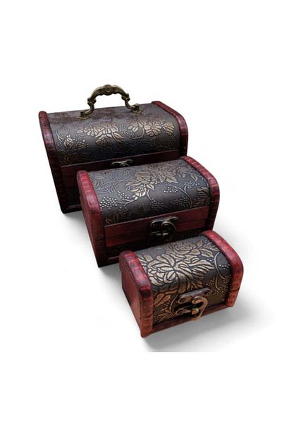 GİTTİGİTTİ 3-Piece Wooden Leather Chest Box