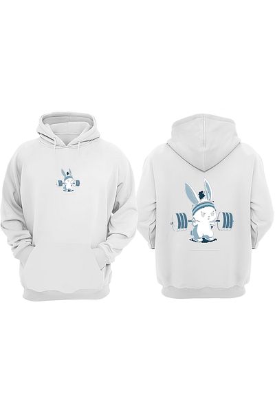 Anetos Gym Rabbit Design Back Printed White Sweatshirt