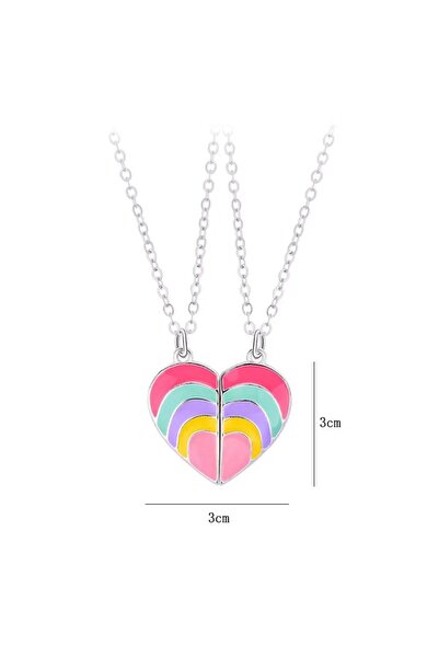 Herşey Nota 2'li Mıknatıslı Kalp Kolye Best Friends Kolye Çift İki Adet