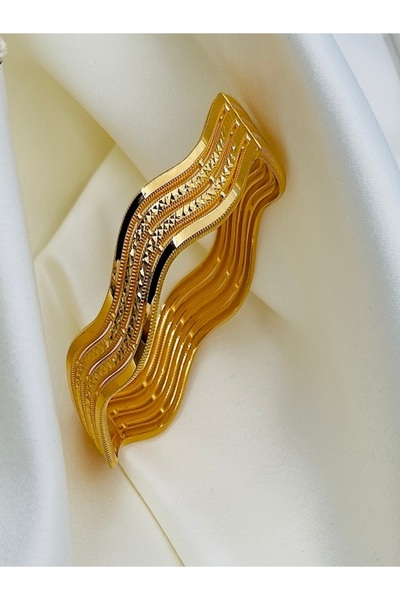 Adel Gold 14 Ayar Altın Kadın Ajda Zikzak Kalemli dört kol Kelepçe-Bilezik-21,83 Gr