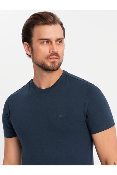 OMBRE Ανδρικό μπλουζάκι SLIM FIT με στρογγυλή λαιμόκοψη και λογότυπο - navy blue V2 OM-TSCT-0220 S