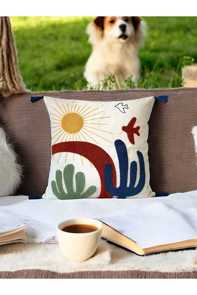 LUWİNO HOME Pernă cu pompon cu model Sri Lanka - 43x43 cm