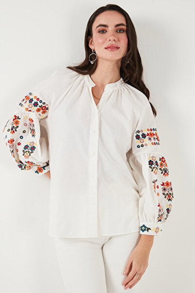 Lela Блуза з вишивкою, бавовняна, оверсайз, V-подібний виріз БЛУЗА 676253