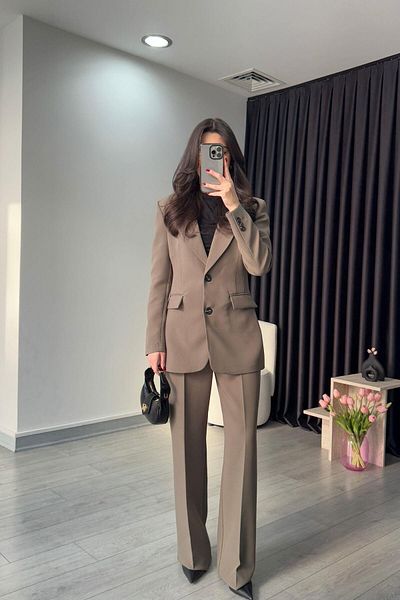 ECEMİ Jachetă blazer kaki cu talie