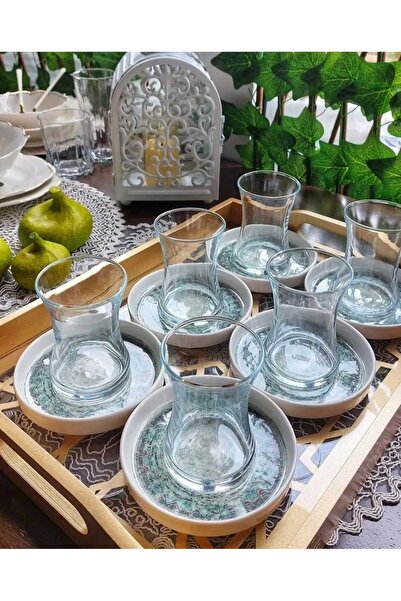 OMS Luna 12 Parça Porselen Tabaklı 6 Kişilik Çay Seti-11139