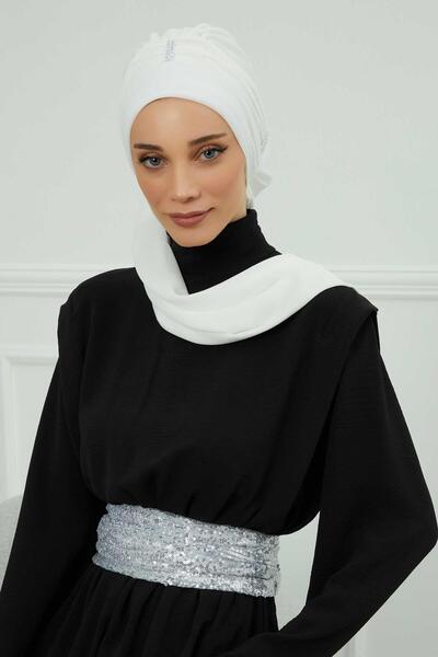 Aisha's Design Шифонний готовий тюрбан з кольоровими камінцями, HT-51, HT-51, білий з вкрапленнями