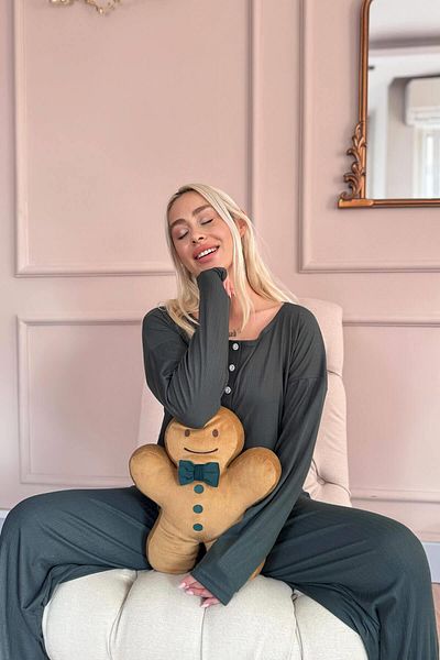 Pijamaevi Green Dublin Long Sleeve Placket Women's Pajamas Set