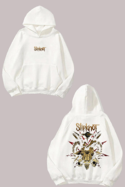 Anetos Slipkont Goat Head Design Sweatshirt Alb cu Imprimare pe Spate