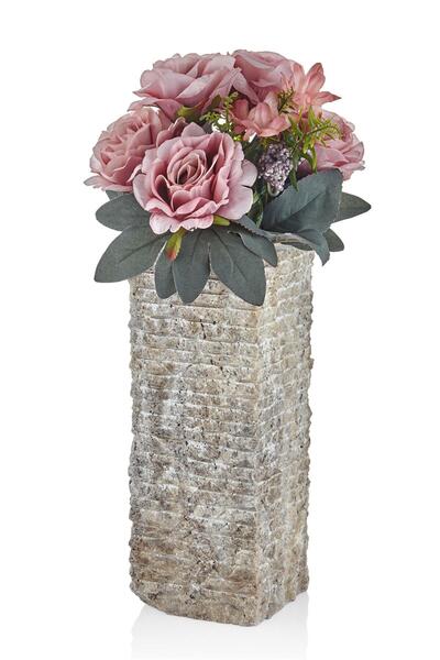 SETABIANCA Evza Mermer Flue Kahverengi Traverten  Dikdörtgen Vazo 12*12*30 Cm