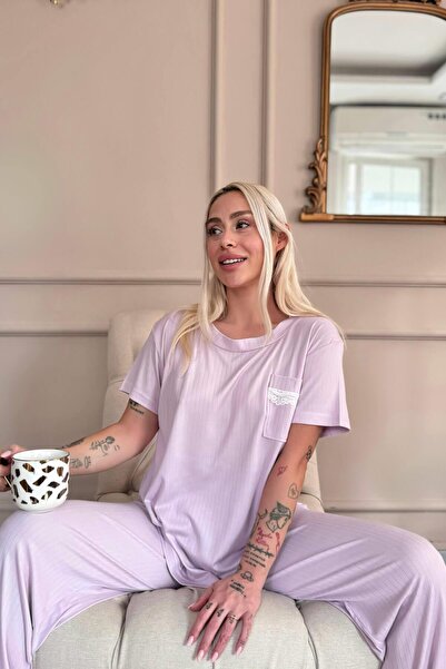 Pijamaevi Lila Dublin Kısa Kollu Dantelli Kadın Pijama Takımı