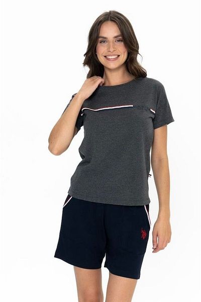 U.S. Polo Assn. Set din bumbac, cu decolteu, imprimat, cu mâneci scurte, pentru femei, tricou și pantaloni scurți