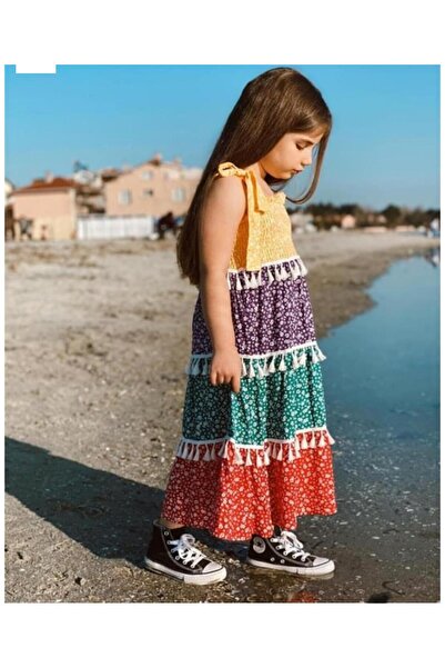 Butik Kız Çocuk Parçalı Renkli Ispanyol Model Elbise | Ispanyol Kız Çocuk Kıy...
