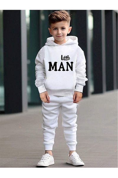 aynewmoda Σετ παιδική φόρμα με κουκούλα Little Man Printed