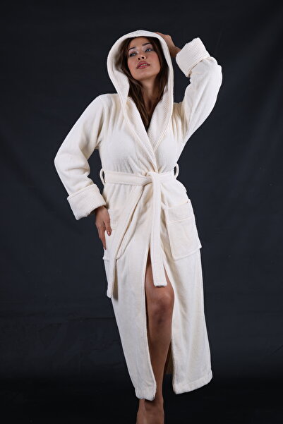 Nuşa Rice Pattern Collar Bamboo (Antibacterial) Cotton Bathrobe