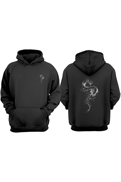 Anetos Μαύρο φούτερ με σχέδιο Dragon Tatto Back με τύπωμα