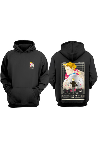 Anetos Nanami Kento Jujutsu Kaisen Design Hanorac cu imprimeu pe spate Negru