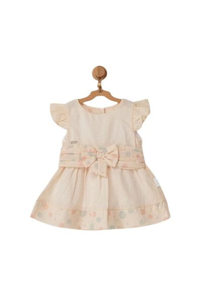 andywawa Ac22653 Vanilla Cream Baby Dress - Pompom Detail