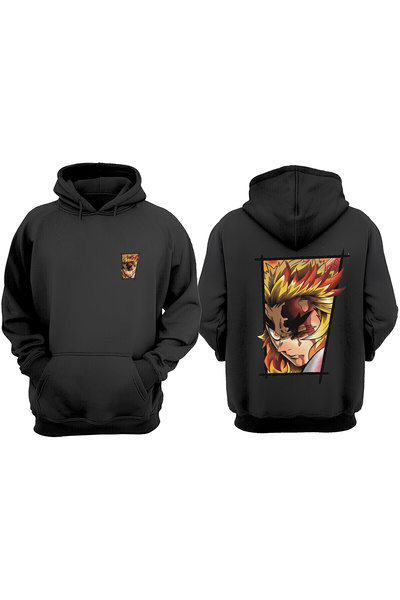 Anetos Rengoku Face Design Spate cu imprimeu Negru Swea tricou