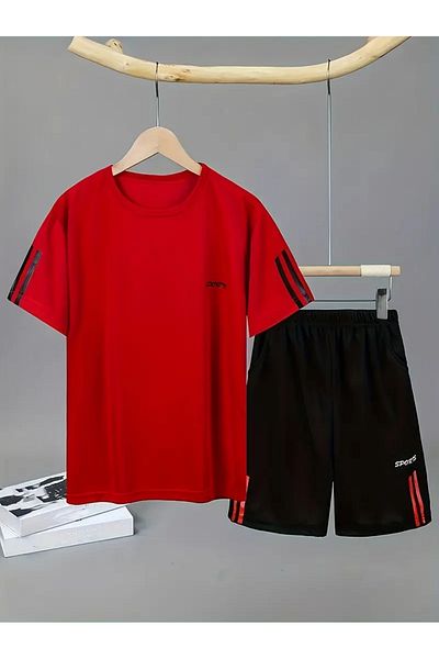 aynewmoda Sports Style - Print Short Sleeve T-Shirt and Lace up Waist Shorts, Going Out