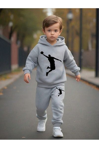aynewmoda Basketball Player Printed Kids Hooded Tracksuit Set