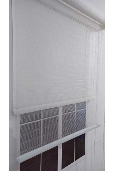 BULUT ÇİFT MEKANİZMALI BEYAZ SİMLİ TÜL, BEYAZ SİMLİ MAT ( %85 GÜNEŞ KESER) STOR PERDE