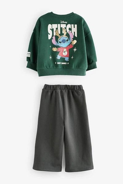 Magu Stitch Printed Girls/Boys Oversize Sweatshirt and Sweatpants Set - Green