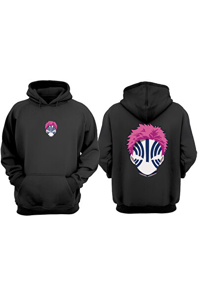 Anetos Demon Slayer Akaza Face Design Spate cu imprimeu Negru Swea tricou