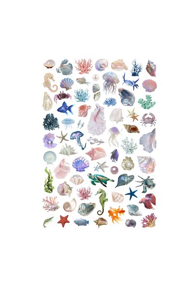 Ororabutik Σετ αυτοκόλλητων 69 τμχ Sea Creatures Aqua Underwater World - Σετ αυτοκόλλητων Scrapbook Bullet Journal