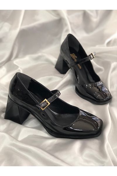 Hg Ayakkabı Naomi̇ Mary Jane Black Patent Leather 7 cm Heel Shoes