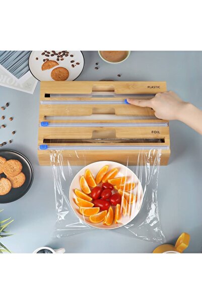 abnturk Bambu 3’Lü Streç Film Ve Folyo Kesici Streç Folyo Kutusu 22x34 Cm